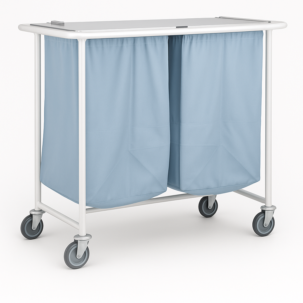 Carro de tranporte de roupa suja, duplo, c/ tampo, em aço inoxidável (ref. 10.CR.1541)
