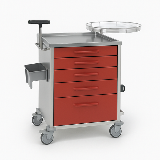 Carro de emergência, estrutura e frente das gavetas em aço (ref. 10.1589.J.A.1753)