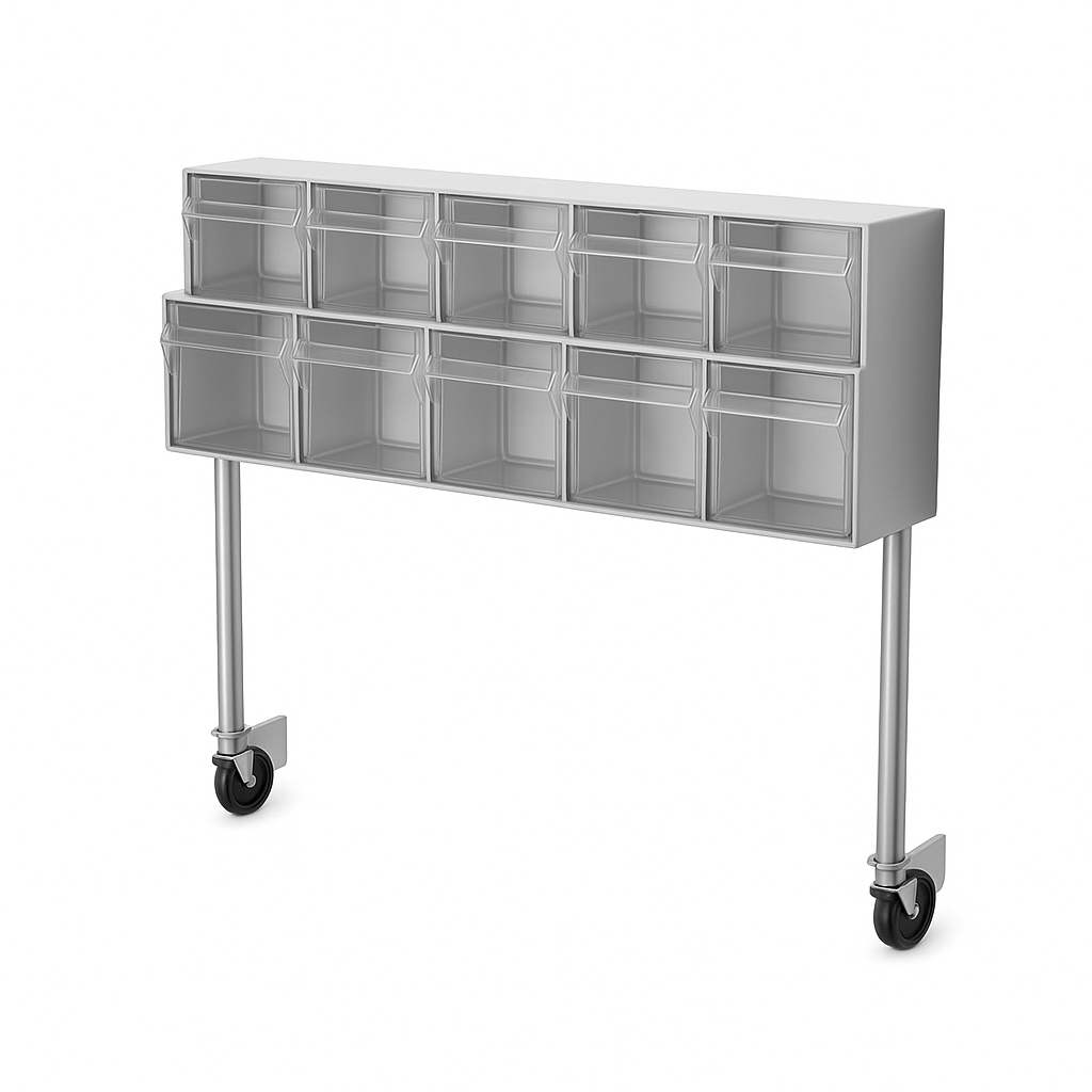 Suporte em inox, contentores basculantes (ref. 10.CR.1589.R) /para carro 10.cr.1589.