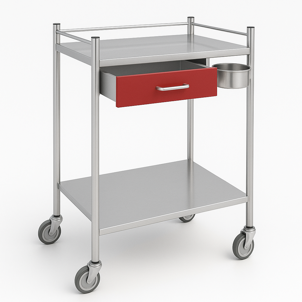 Carro de pensos c/ gaveta e �na em aço inoxidável c/ gaveta em inox e acabamento pintado (ref. 10.ME.1850)