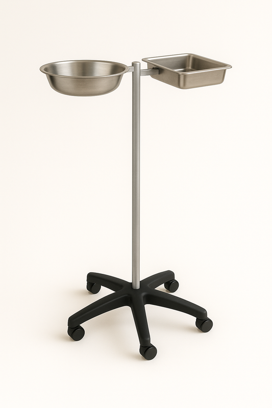 Suporte em aço c/ acabamento epoxy, c/ bacia e tabuleiro em aço inox (ref. 10.AD.1453)