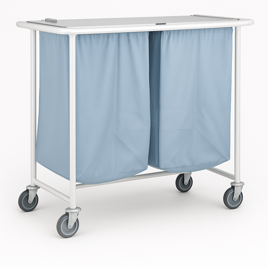 Carro de tranporte de roupa suja, duplo, c/ tampo, em aço inoxidável (ref. 10.CR.1541)